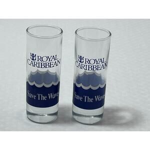Set Of Two Royal Caribbean Cruise Line 4" Tall 2.5oz. Shot Glass Save The‎ Waves